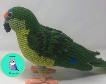 Crochet Peach-Fronted Conure: Posable Parrot Stuffed Animal