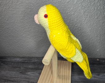 Crochet Quaker Parrot on Stand, Vegan Taxidermy, Pet Loss Gift