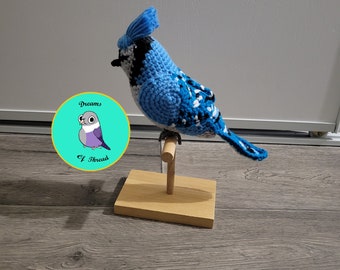 Crochet Blue Jay Plush, Realistic Bird Replica, Vegan Taxidermy