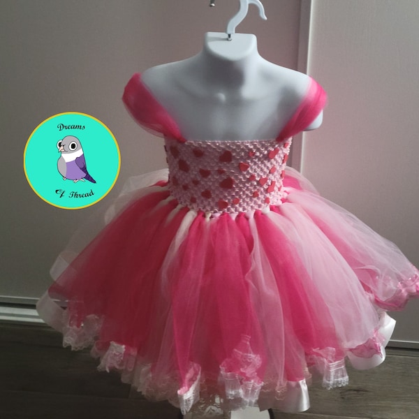 Sweatheart tutu dress with ribbon and lace, Toddler,  children's tutu dress, children's birthday tutu dress, heart tutu dress, pink dress
