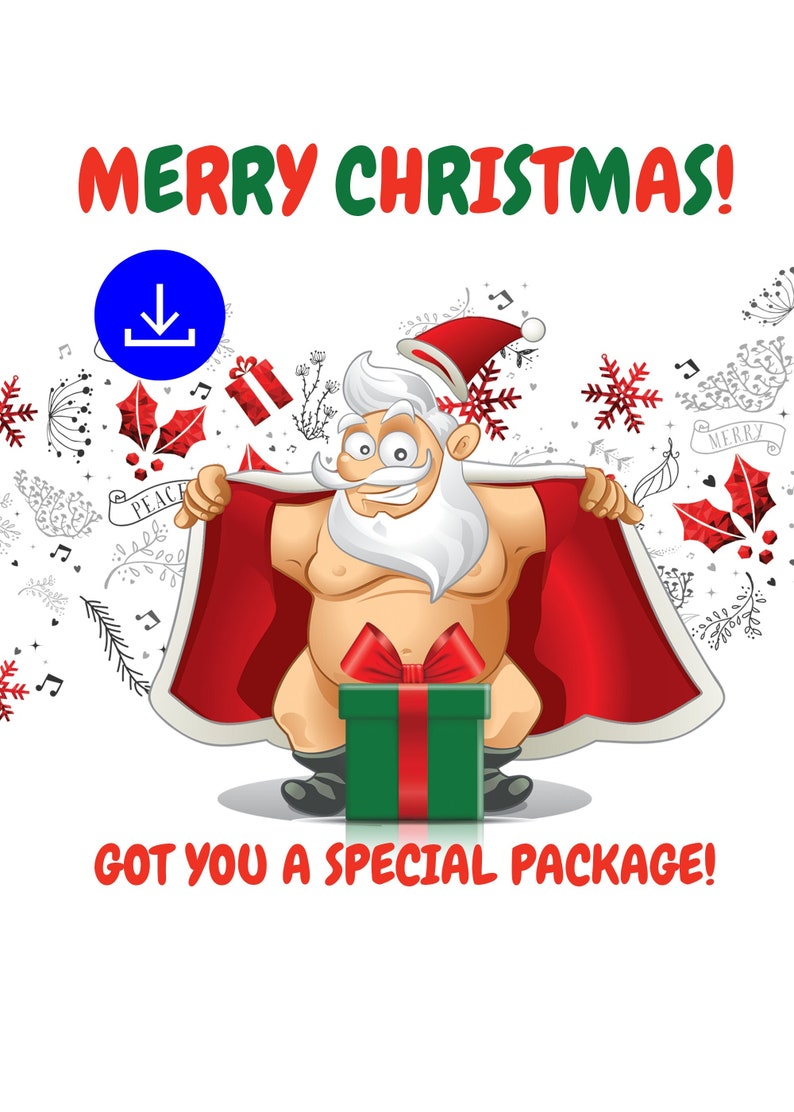 Santa Mature Christmas Card DIGITAL DOWNLOAD Blank Inside image 1