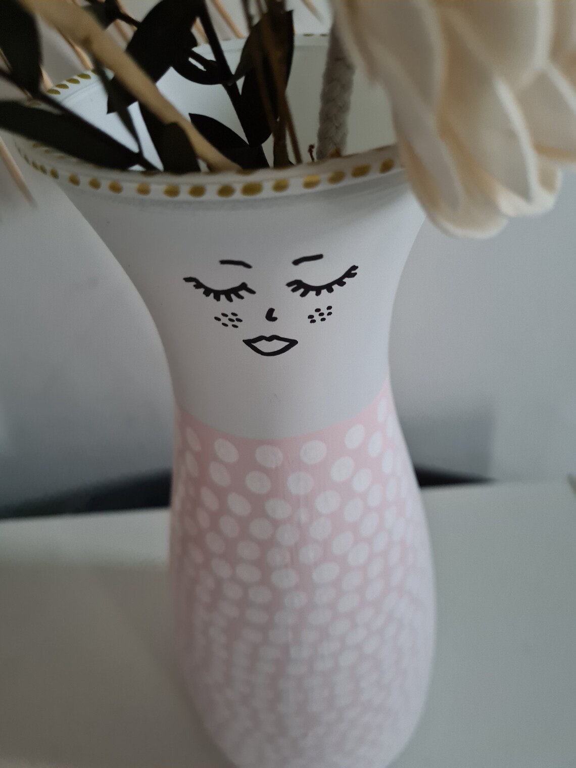 Pink polka dot hand painted LADY VASE flower vase Etsy