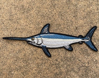 Swordfish Iron-on Embroidered Patch | Quality Fish Patches for Jackets, Hats, Vests, Backpacks | Fishing Gifts for Men and Women