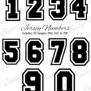 Jersey Numbers SVG, Jersey Numbers, Sports Numbers, Bundle SVG, 10 Jersey Numbers, Jersey Clipart, PNG, Svg Files, Digital Download