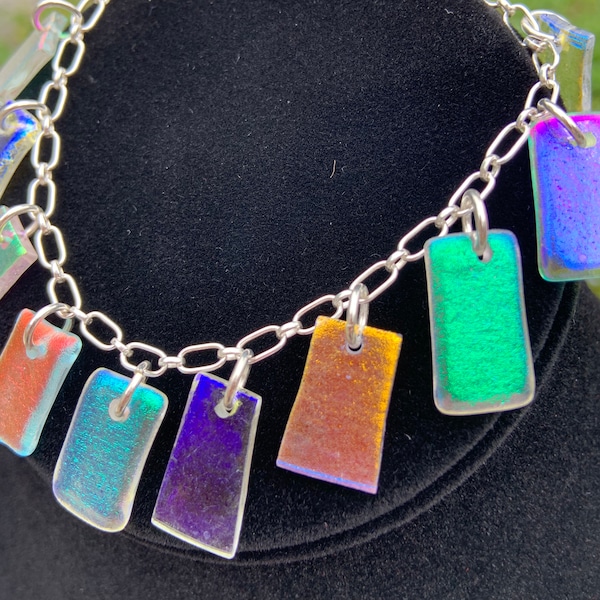 Clear Reflective Dichroic & Sterling Silver Bracelet