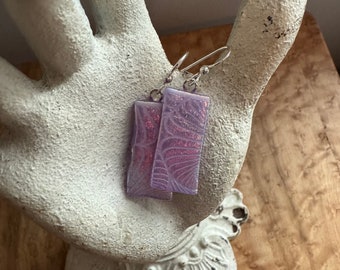 Sand Carved Dichroic Glass Earrings