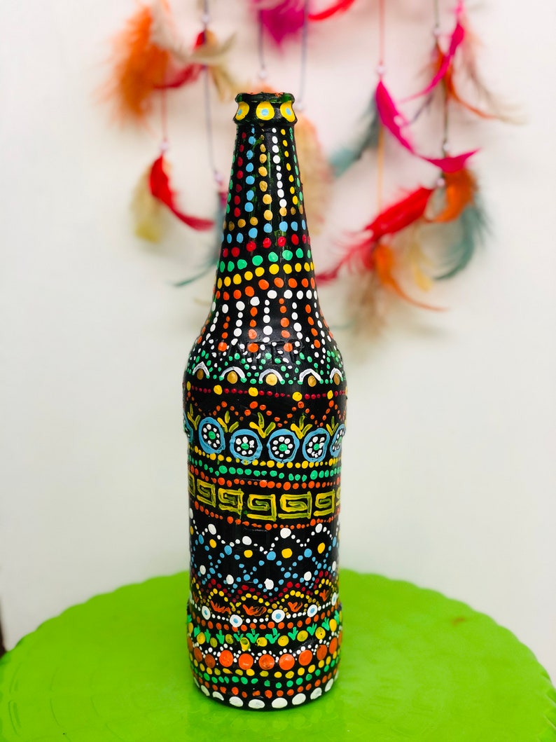 Dot Mandala Art On Glass Bottle Etsy