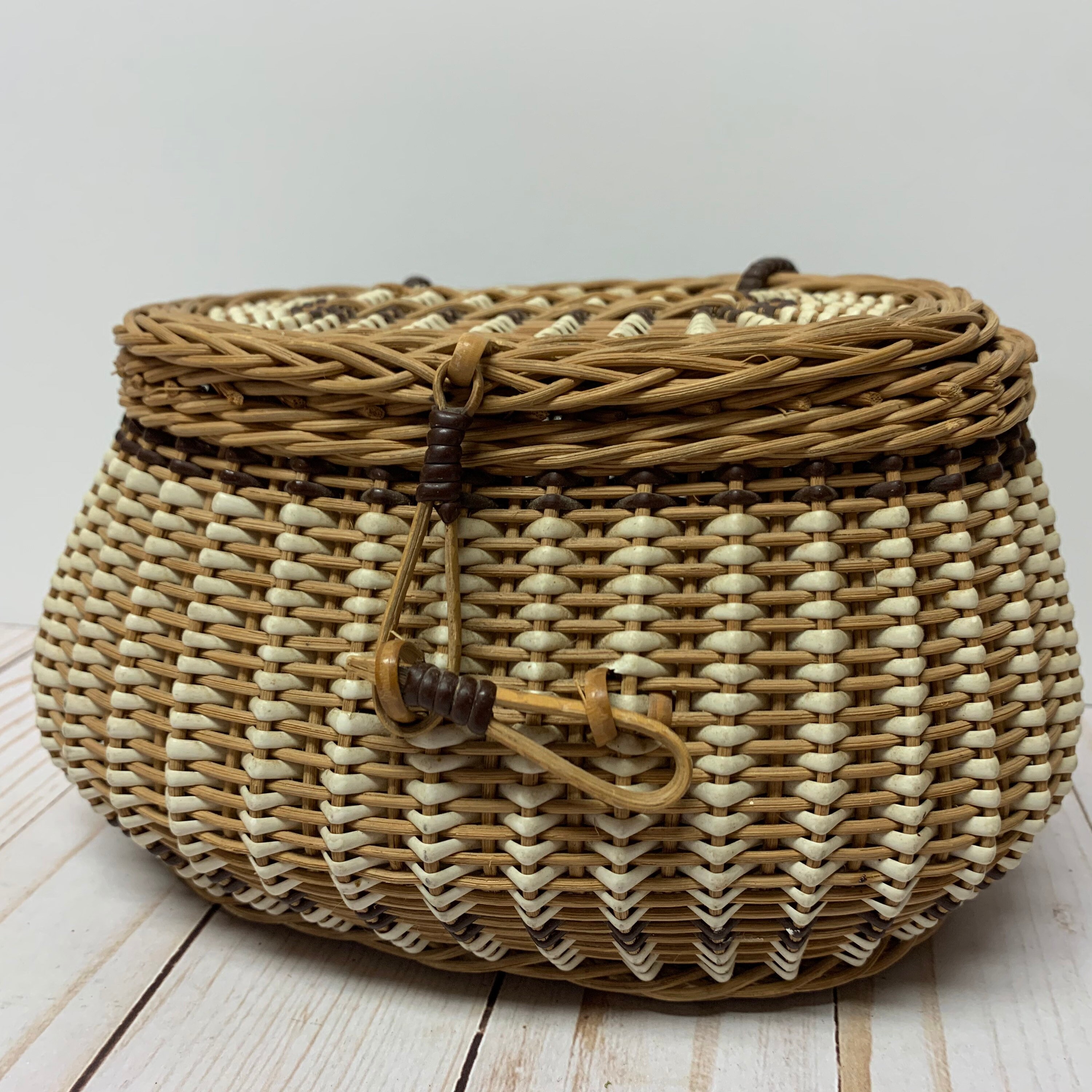Wicker Resin Wicker Basket With Hinged Locking Lid Etsy