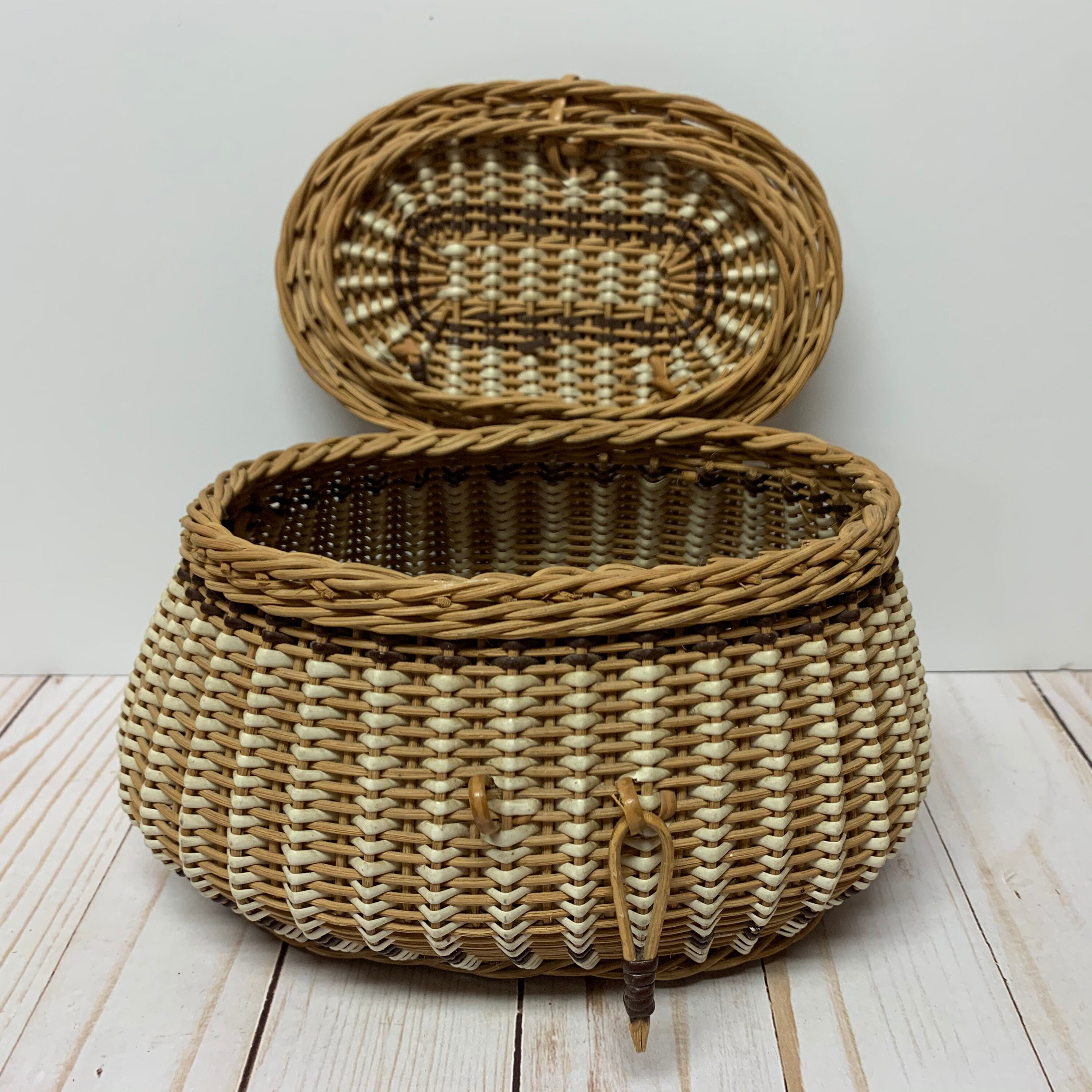 Wicker Resin Wicker Basket With Hinged Locking Lid Etsy
