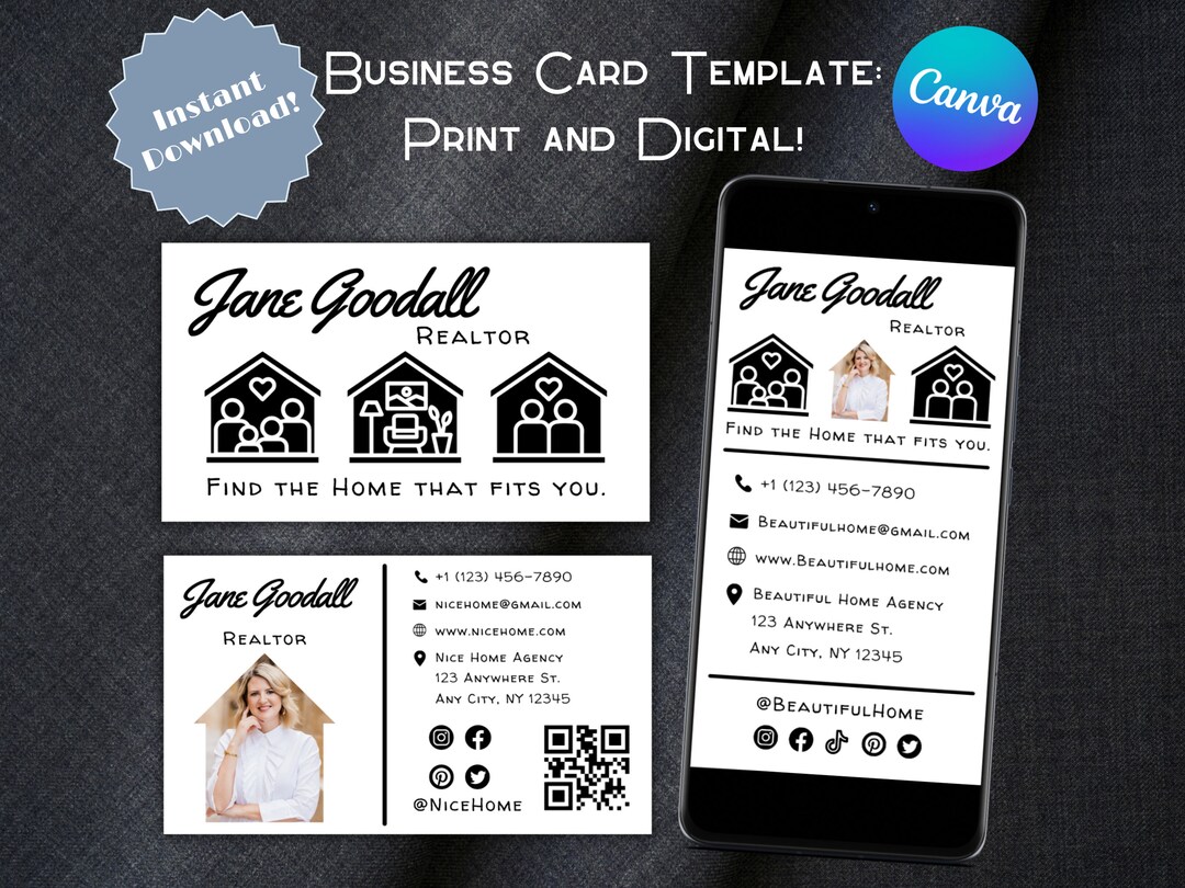 EDITABLE Real Estate Business Card Template, Printable and Digital ...