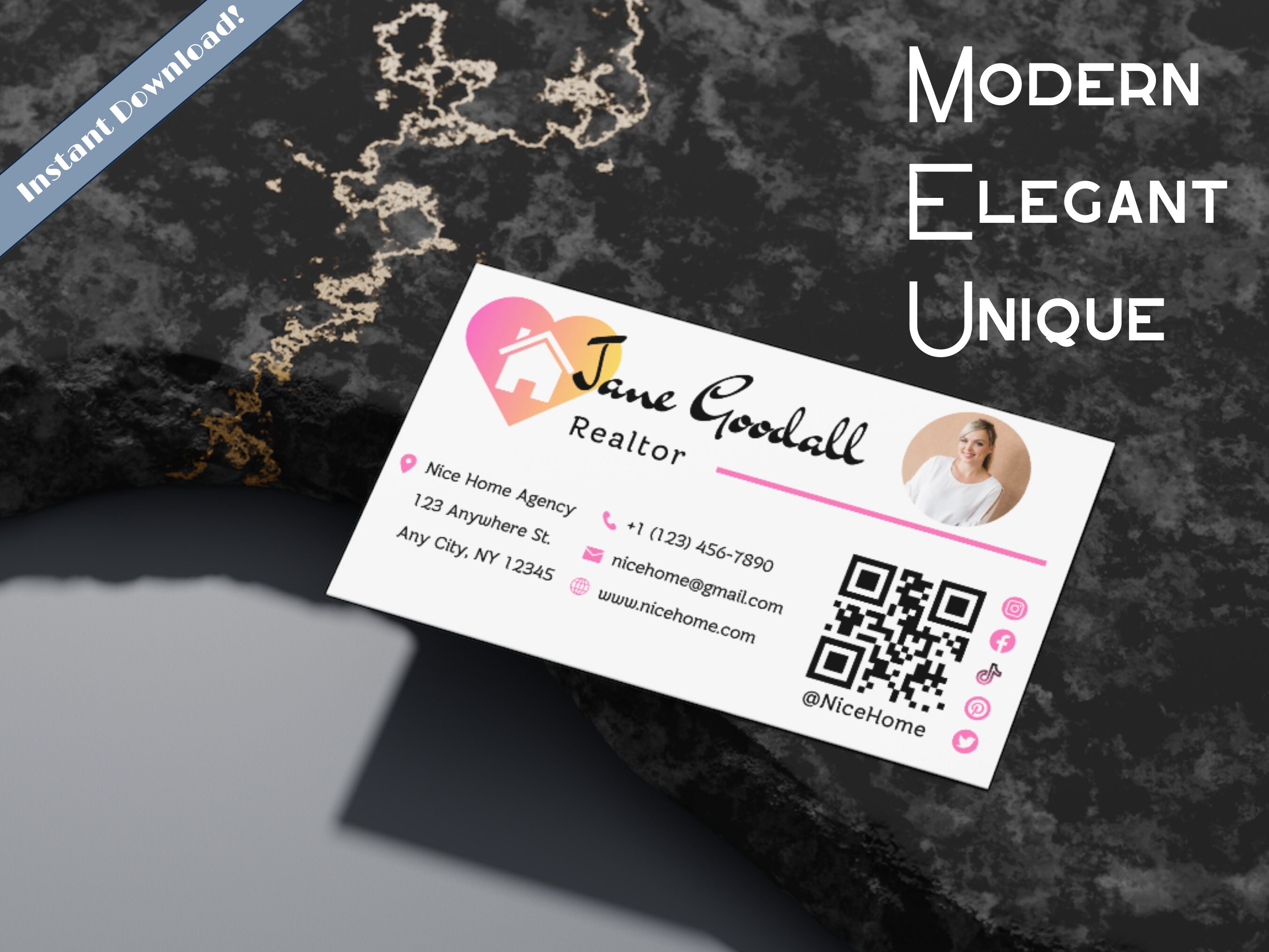 EDITABLE Real Estate Business Card Template, Printable and Digital ...