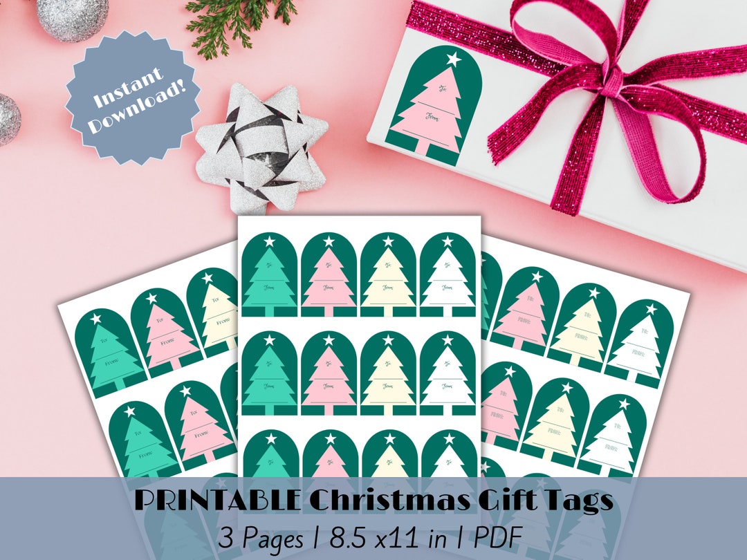 Printable Christmas Gift Tags Retro Pastel Mint Green and Pink Labels ...