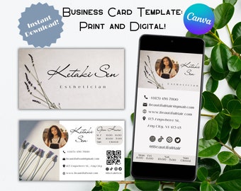 EDITABLE Salon Business Card Template, Printable and Digital Esthetician Branding Custom Marketing, Instant Download