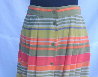 1980s-1990s 100% silk skirt, stripes, women's small, made in Korea, Evan-Picone, bright colors,