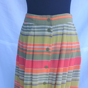 1980s-1990s 100% silk skirt, stripes, women&#39;s small, made in Korea, Evan-Picone, bright colors,