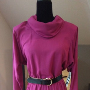 1990s Oversize minamalist magenta dress, knit, cowl neck, long sleeve, New with Tags, Deadstock, women&#39;s medium to large