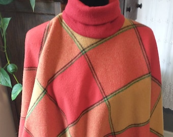 1980 Retro Plaid Pendleton wool poncho cape, skirt, and sweater, womens' small to medium, fall colors