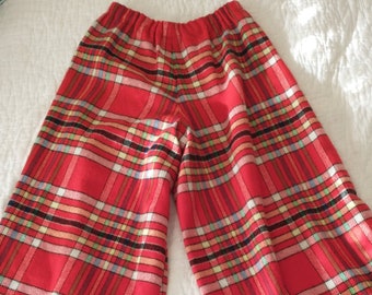 1960s Groovy Super wide palazzo, red plaid pants, handmade, retro, women's medium