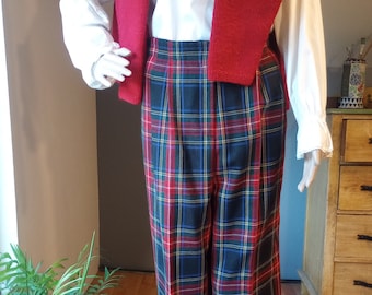 Karierte Wollhose aus Wolle, Vintage 1980er Jahre, rot, blau, grün, Frauen-M, Liz Claiborn, petite, Vintage Gr. 38. Maße unten in Beschreibung.