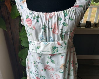 vestido de verano de algodón con núcleo de cabaña floral hecho a mano de los años 80, todo a mediano, scoopmeck