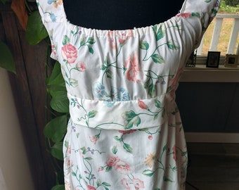 1980s handmade floral cottage core cotton summer dress, all to medium, scoopmeck