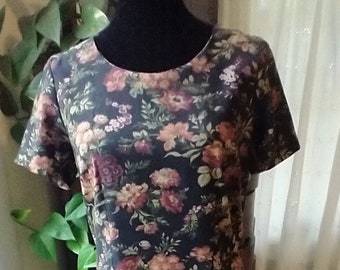 1980s Black floral grunge dress, Victoria Holley, women's small