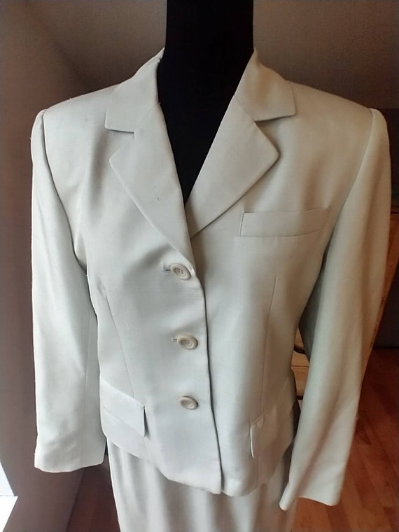 Pale shimmering green 1980s power suit - blazer a… - image 1