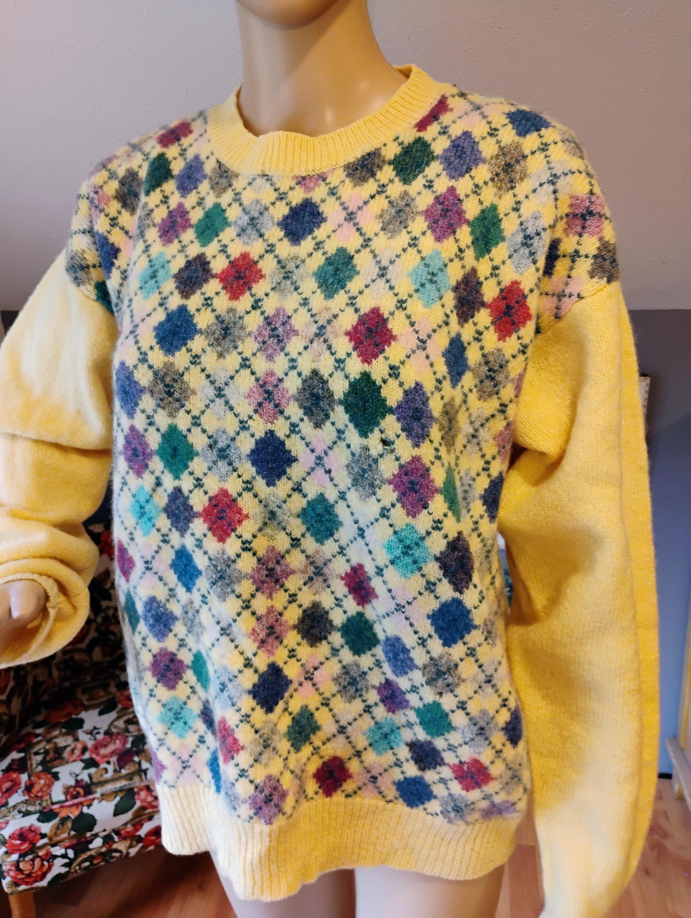 Yellow Argyle Sweater - Etsy