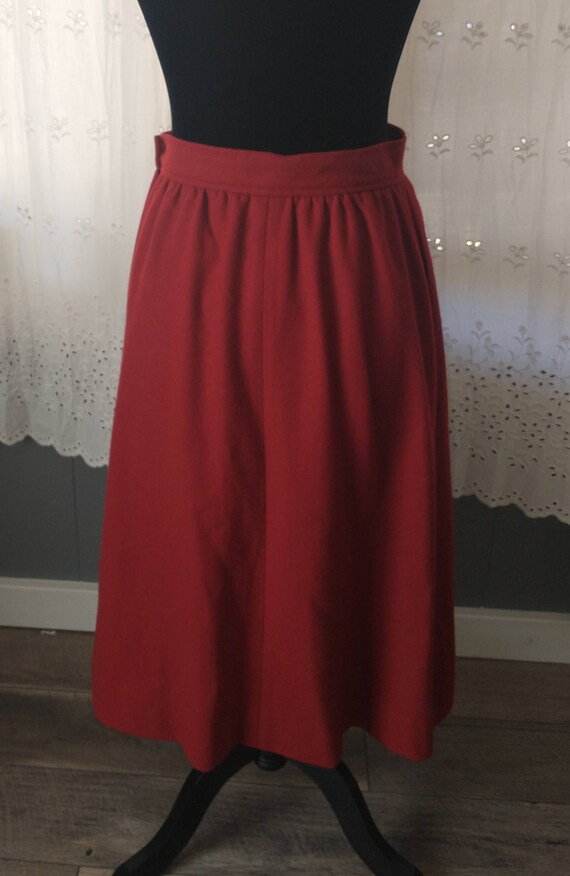 Maroon/red wool lined skirt, A line, basque waist… - image 3