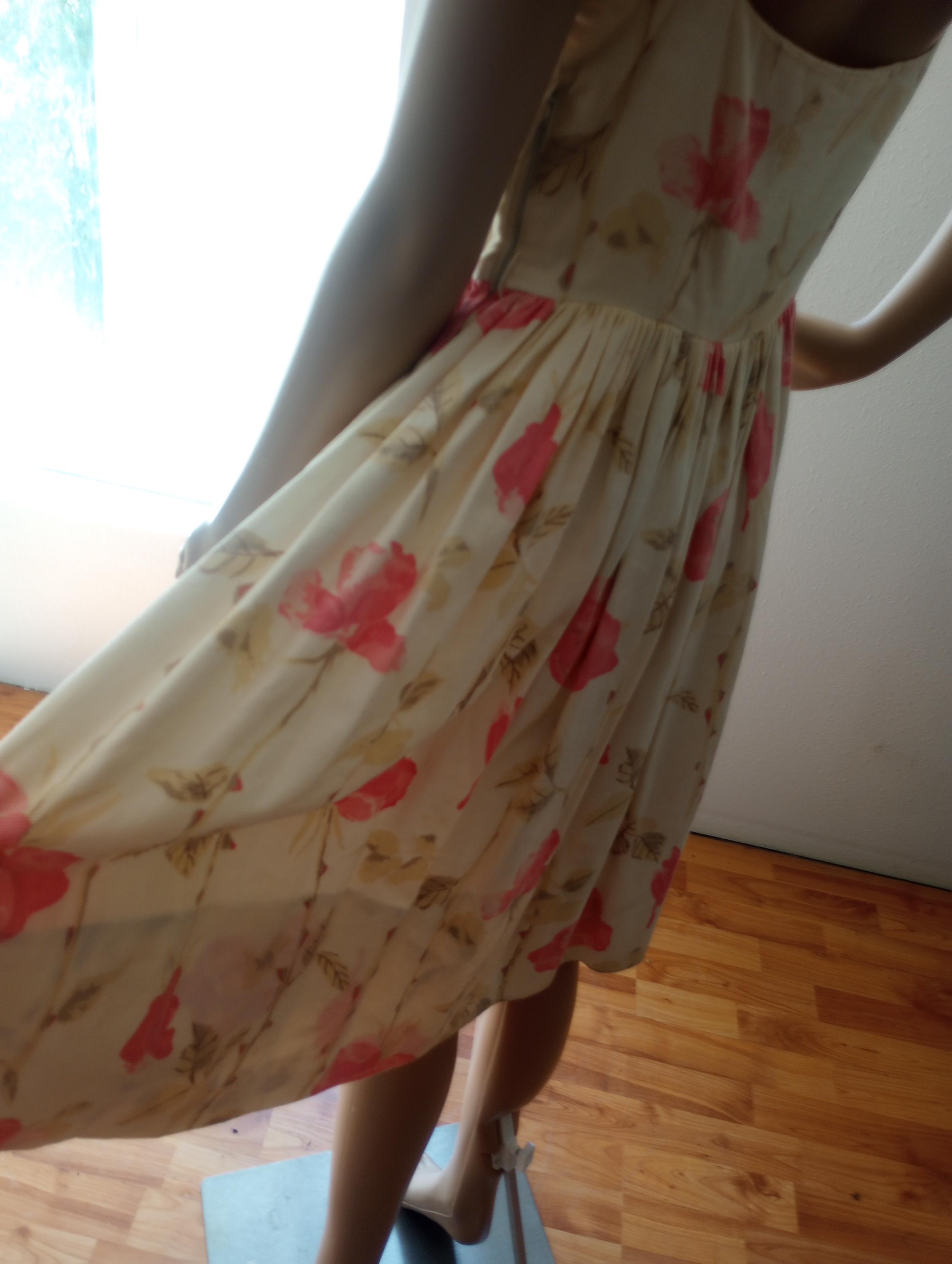 Women's Cream Floral Fit and Flare Dress