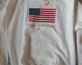 Deadstock new vintage American Flag, home of the brave, women's sweatshirt, red, white, blue, x large