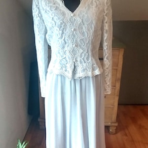 1980er Jahre Gunne Sax (Scott Mcklintock) blaues Spitzen-Blousonkleid, Damen S-M