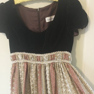 1970s Vintage Sandine Originals Festival, prom, princess, maxi dress, velvet bodice, rose gold skirt, Gunne Sax style