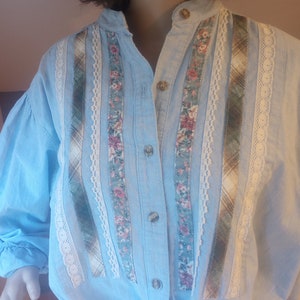 Chemisier en denim léger vintage des années 1990, manches longues, Casey and Max, taille moyenne pour femmes