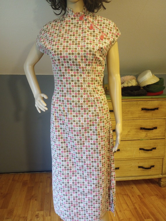 1950s wiggle room cotton dress, highneck, women's 