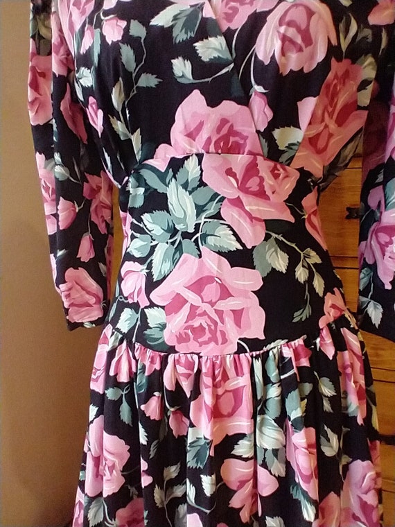 1980s/1990s floral grunge dress, cotton, pink ros… - image 2