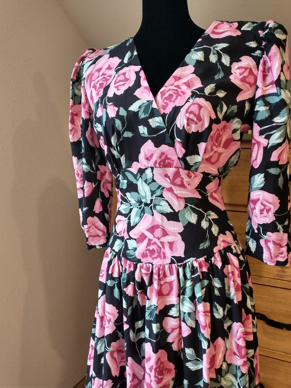 1980s/1990s floral grunge dress, cotton, pink ros… - image 3