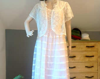 Gorgeous mid century slip dress and lace jacket, pink, women's small