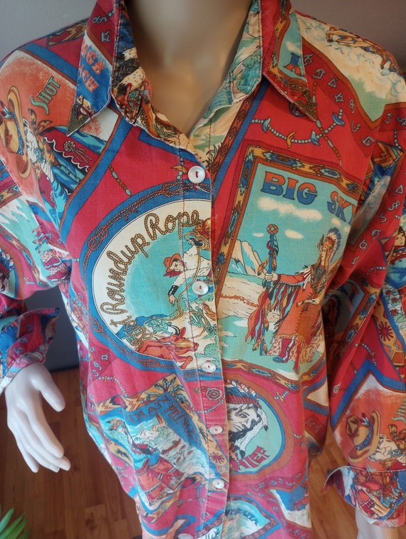 1990s Vintage western novelty print, cowboy shirt,