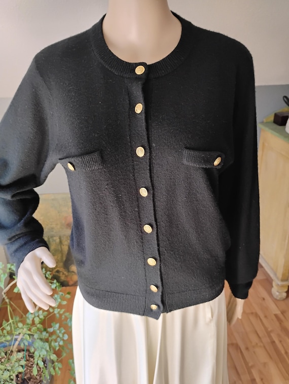 Vintage Black Cardigan With Gold Buttons, Soft Acrylic, Small - Etsy
