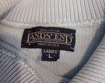 1980s Vintage Land's End Short Sleeve, Cotton, Blue Summer Sweater