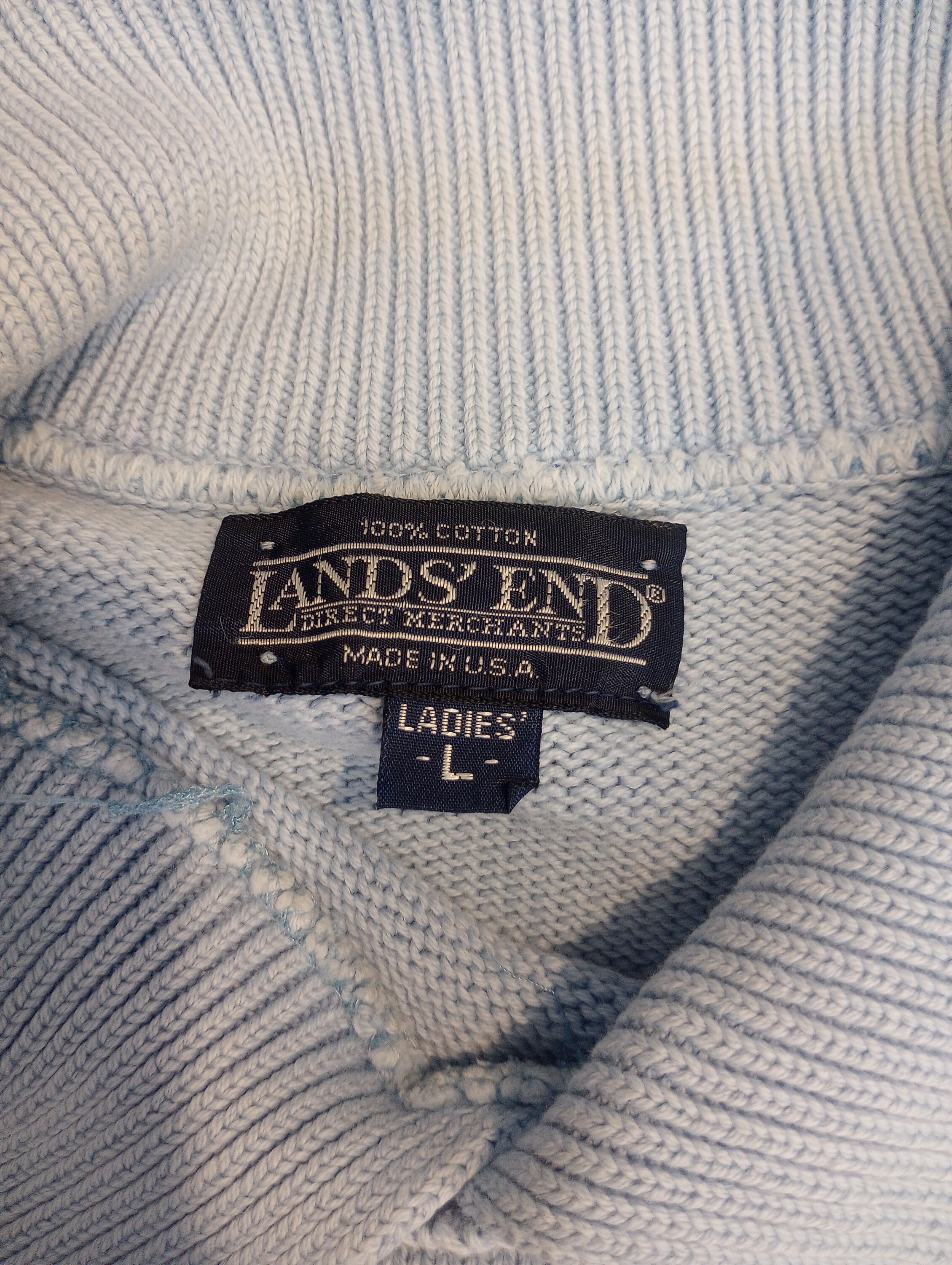 1980s Vintage Land's End Short Sleeve, Cotton, Blue Summer Sweater