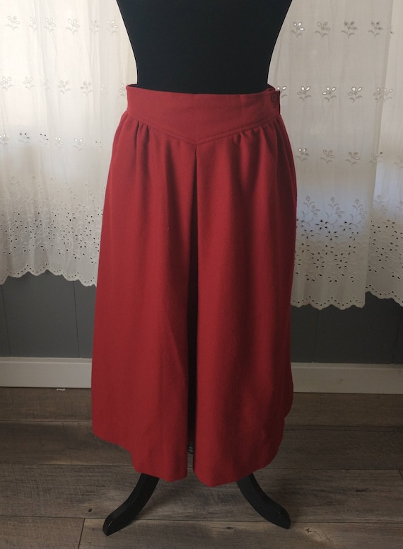 Maroon/red wool lined skirt, A line, basque waist… - image 1