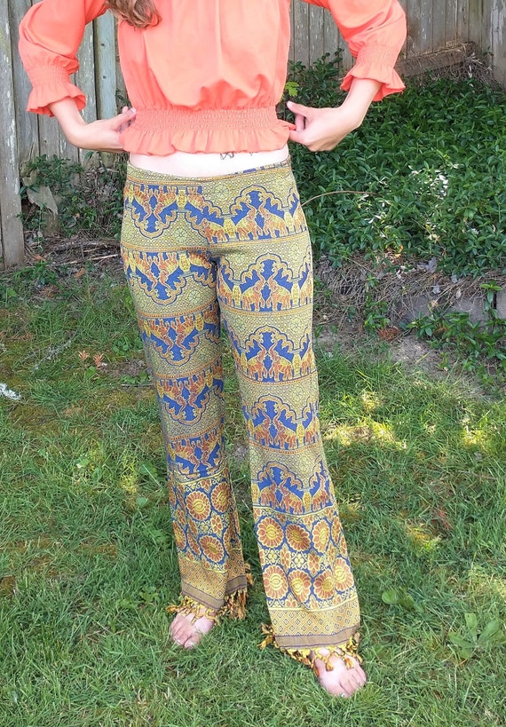 Vintage Hippy Groovy Low Rise Tapestry Pants Women's Etsy