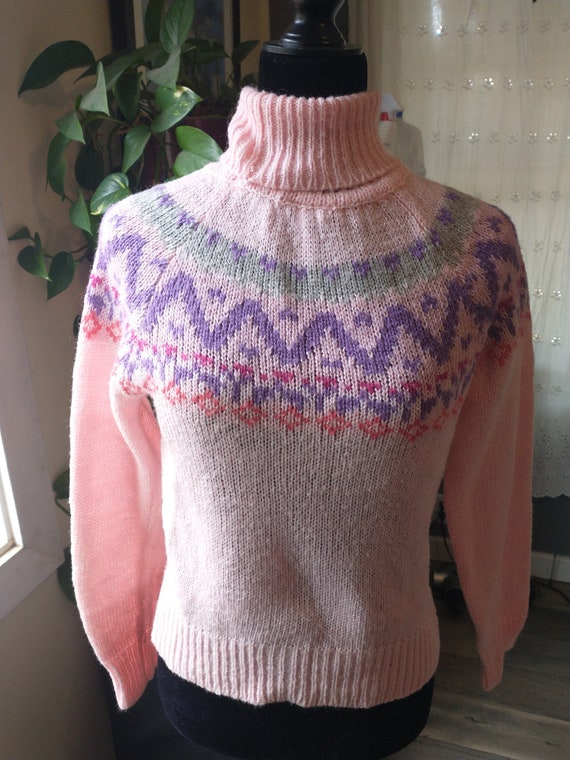 Darling 1980s vintage sweater, pink, turtle neck, 