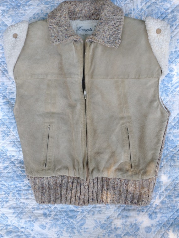 1970s suede collared cozy vest jacket, women's sm… - image 1