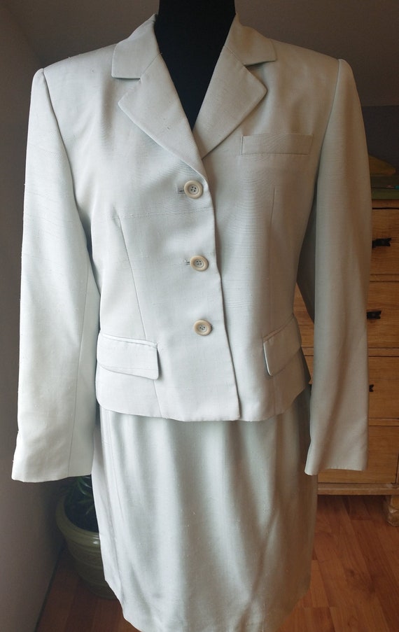Pale shimmering green 1980s power suit - blazer a… - image 2