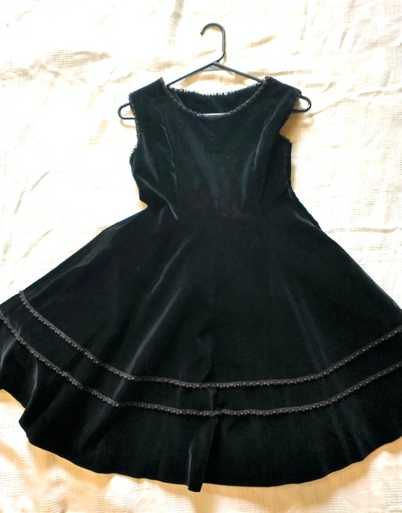 black velvet fit and flare dress Voodoo Vixen Black Rose Embossed Velvet Swing Dress