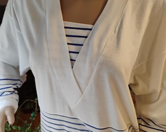 Vintage sailor shirt, 1990s white and blue sailor sweatshirt. cotton. large, preppy