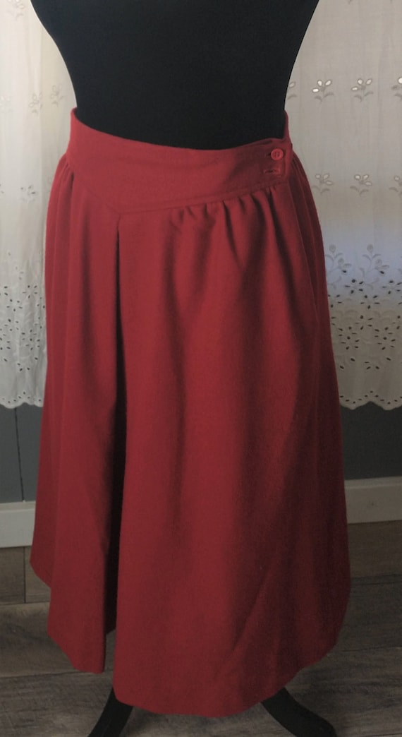 Maroon/red wool lined skirt, A line, basque waist… - image 2